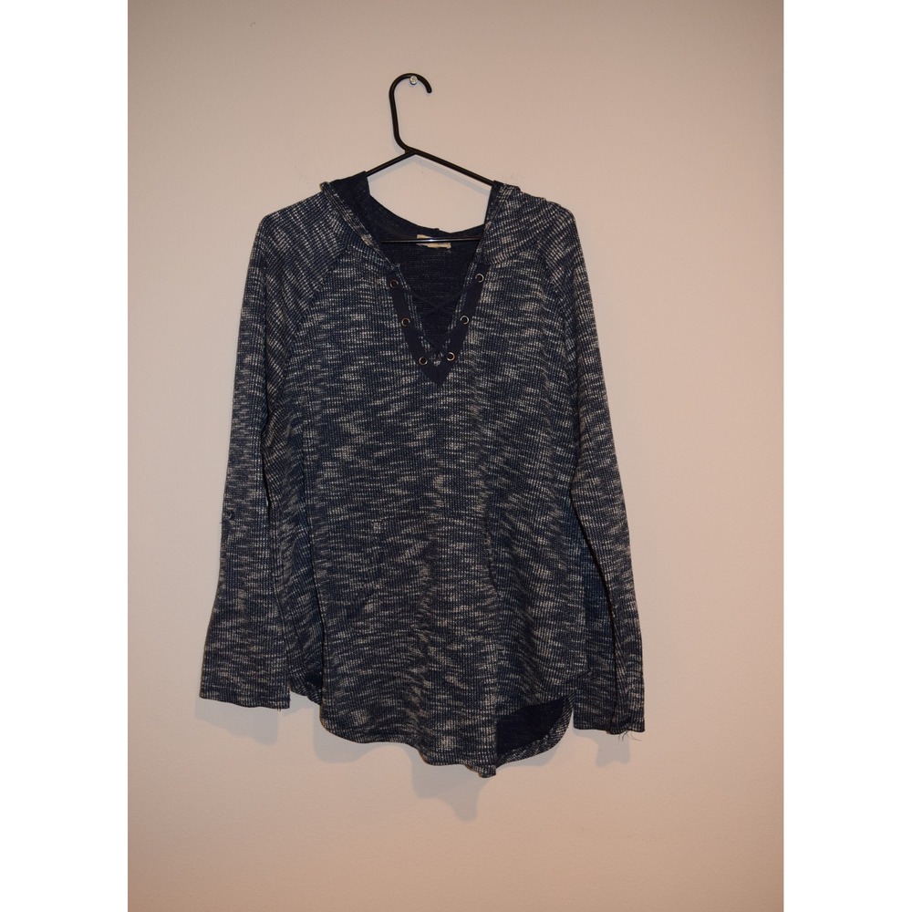 Inspired Hearts 2X Blue Gray Lace Up Hoodie Long Sleeve Pullover Top